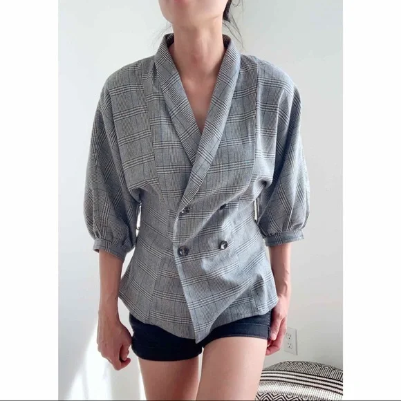 PLAID SLIM BLAZER TOP - Picture 11 of 12